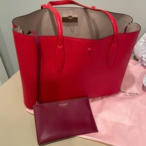 Kate Spade Vibrant Red Leather Tote with Matching Pouch and Storage Bag